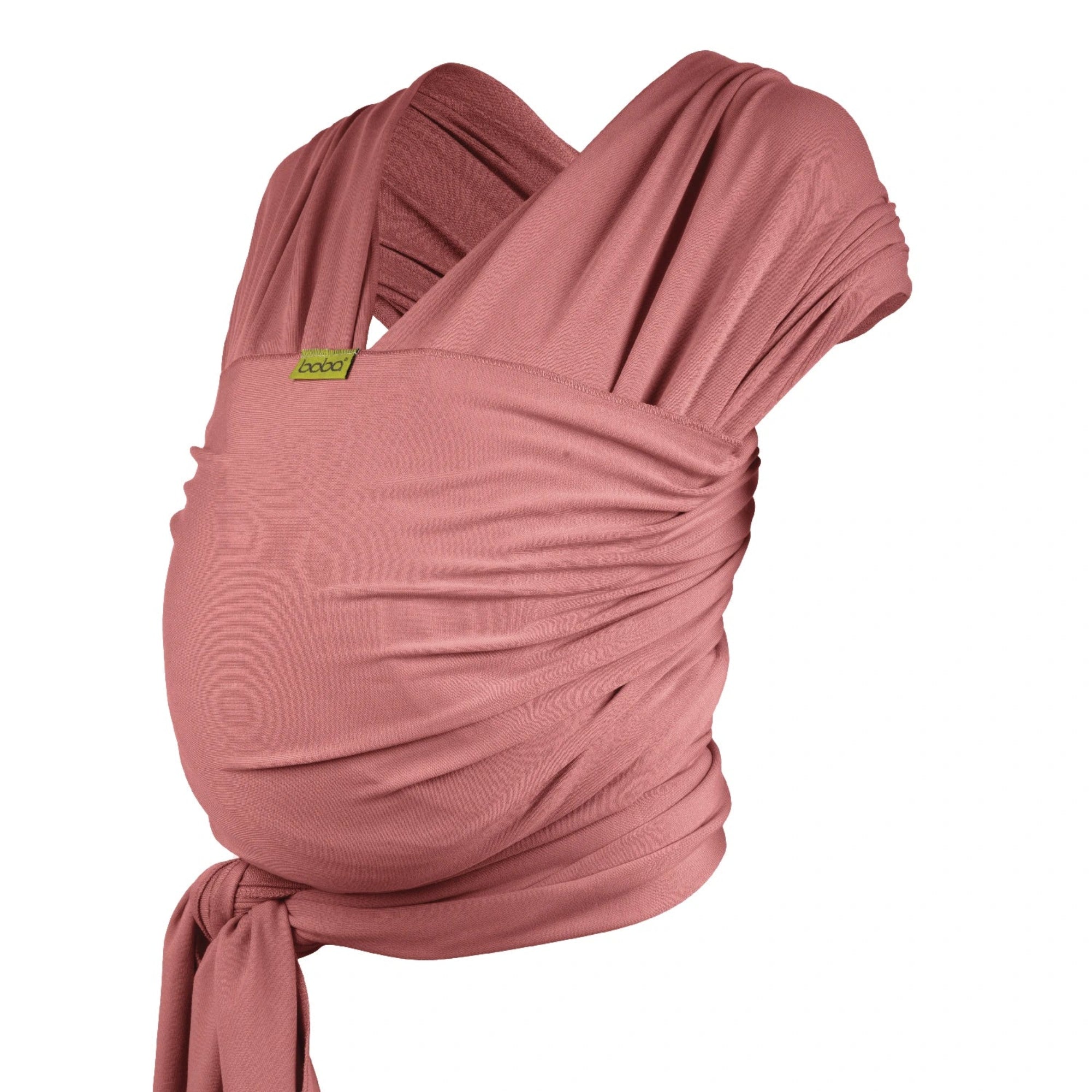 A Boba Classic Baby Wrap, made from a soft 95% French Terry cotton blend and 5% Spandex. Ergonomic, award-winning design fits babies from 7 Ibs to 35 Ibs, best up to 20 Ibs. Machine washable, dryer friendly, and certified hip-healthy. Dusty Pink