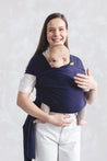 A Boba Classic Baby Wrap, made from a soft 95% French Terry cotton blend and 5% Spandex. Ergonomic, award-winning design fits babies from 7 Ibs to 35 Ibs, best up to 20 Ibs. Machine washable, dryer friendly, and certified hip-healthy. Navy Blue