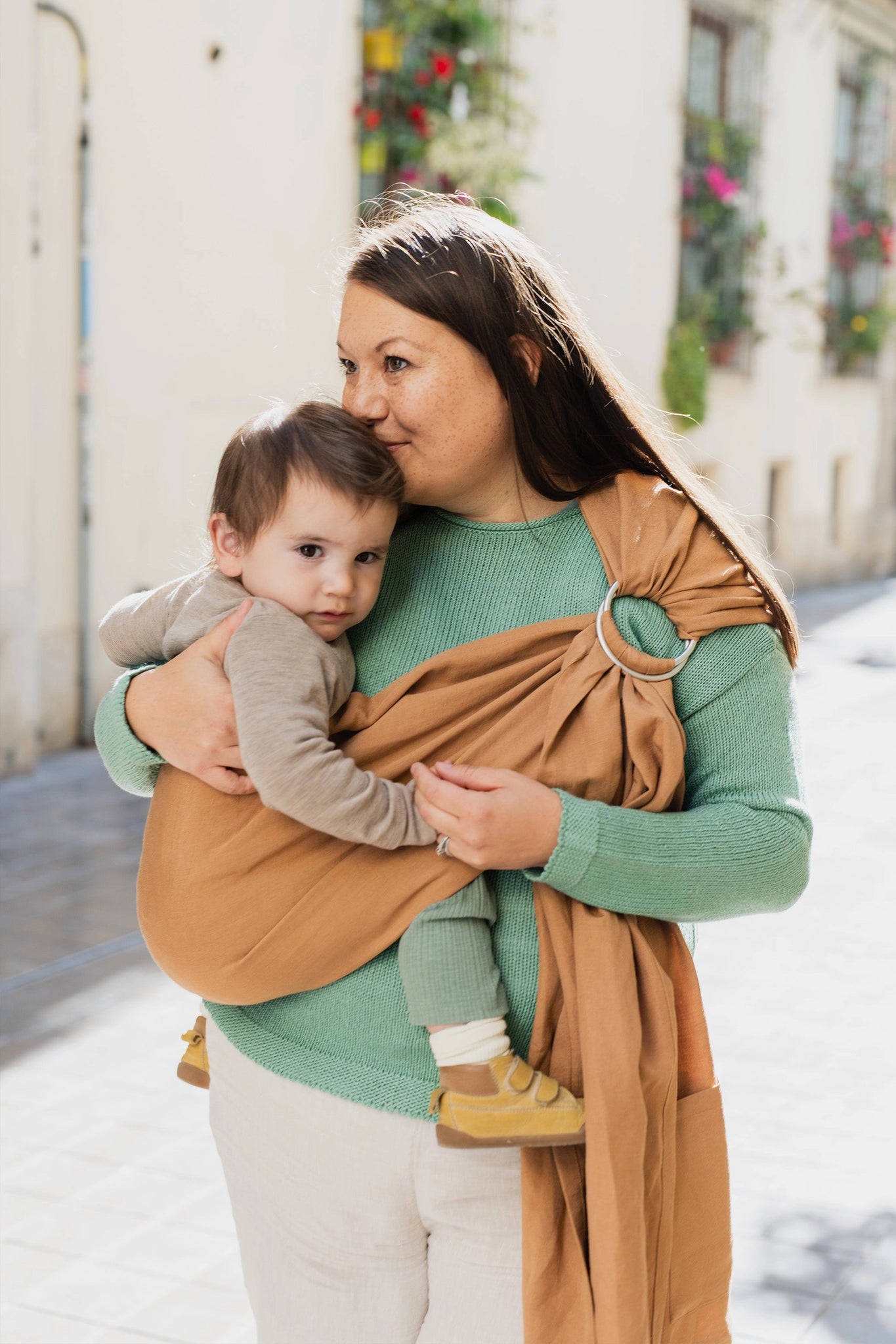 Boba Linen Ring Sling in Rye Brown Boba Inc